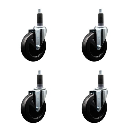 Service Caster 5'' Soft Rubber Wheel Swivel 1-1/8'' Expanding Stem Caster Set, 4PK SCC-EX20S514-SRS-118-4